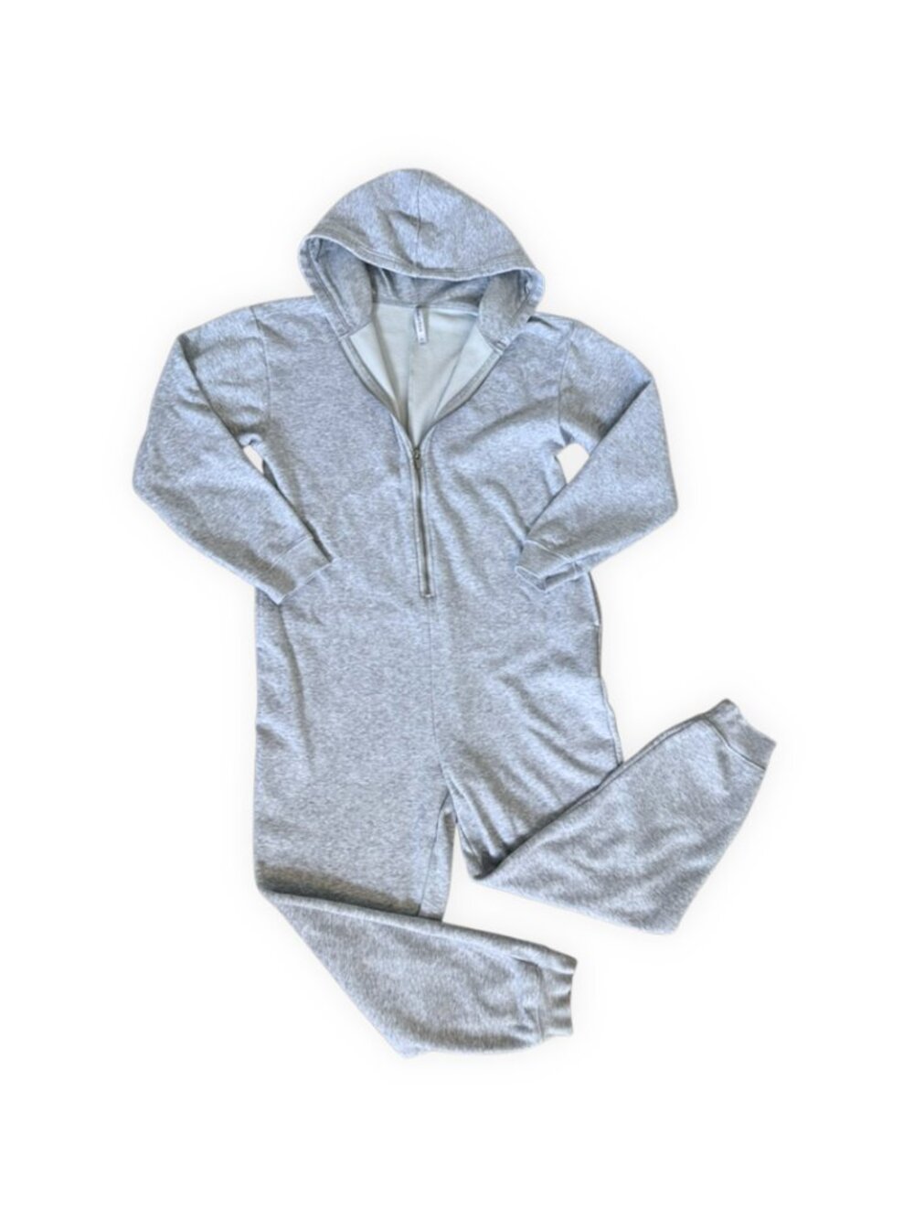 Fabletics Light Grey Heather Hooded Zip Front Onesie Jumpsuit Size Medium